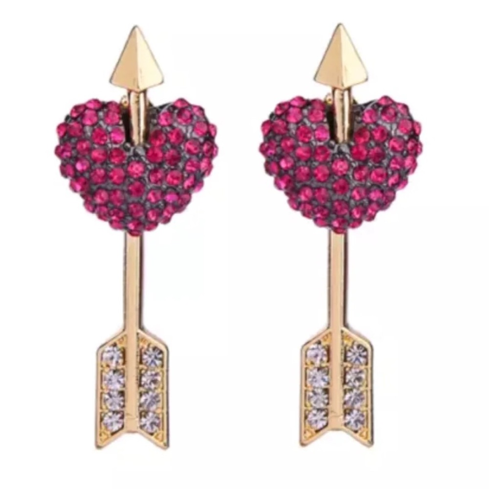 3-in-1 Heart Arrows Front Back Pavé Earrings